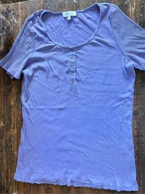 Grace & Lace Lavender Ribbed Short Sleeve Henley Top Sz L